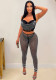 women's black mesh crystal top pants two-piece set