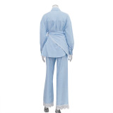 Women's patchwork striped three-piece pants set
