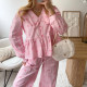 Bow-print striped shirt set with Peter Pan collar long-sleeved top and loose-fitting trousers two-piece set