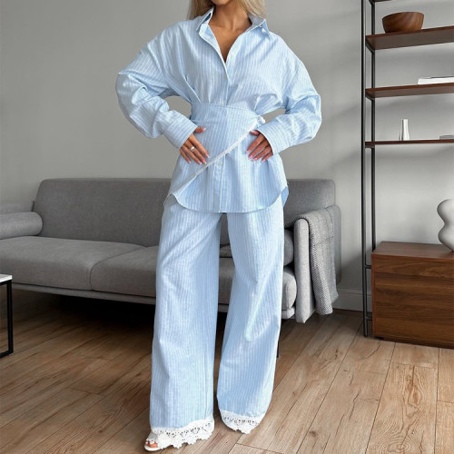 Women's patchwork striped three-piece pants set