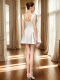 French-style gentle white satin dress for women autumn and winter 3D floral dress