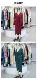 Elegant cross-neck slit puff sleeve irregular long-sleeved dress for women