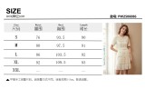 High-end women's retro round neck tweed button-down short sleeve pleated dress