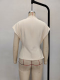 High-end women's high-neck short-sleeved beige top