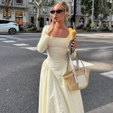 Autumn Sexy Plaid Skirt High Waist Full Sleeve Dress for Women