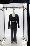 Women's Solid Color Long Sleeve Sports Three-Piece Pants Set