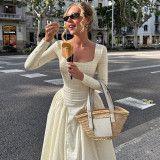 Autumn Sexy Plaid Skirt High Waist Full Sleeve Dress for Women