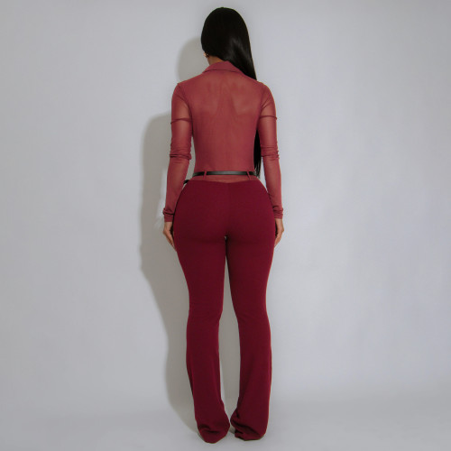 Women's Sexy See-Through Long-Sleeved Nightclub Jumpsuit
