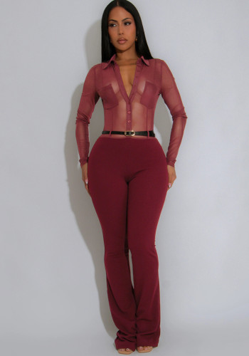 Women's Sexy See-Through Long-Sleeved Nightclub Jumpsuit