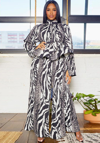 Women Long Sleeve Top and Wide Leg Pants Printed Two-piece Set