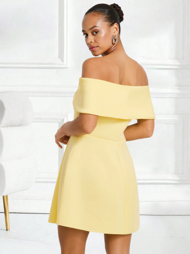 Autumn Women's Solid Color Yellow Off-Shoulder Dress