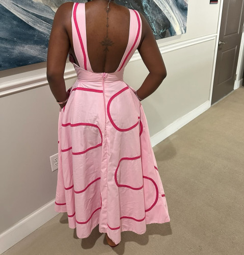 Women's Wide Strap Sleeveless Printed A-Line Long Dress