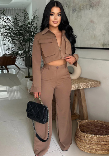 Autumn Women's Long-Sleeved Cargo Pants Set