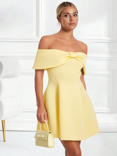 Autumn Women's Solid Color Yellow Off-Shoulder Dress