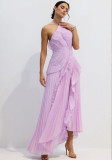 Ruffled halter neck multi-layered maxi dress