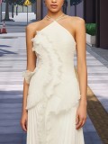 Ruffled halter neck multi-layered maxi dress