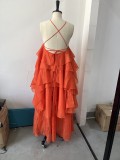 3D floral halter neck ruffled maxi dress