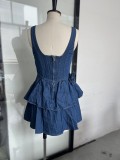 Floral double-layer denim dress