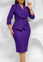 Women's Three-Quarter Sleeve Midi Carrer Dress