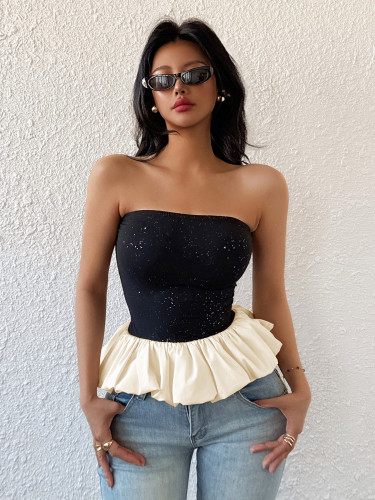 Black and white contrast color tube top for women