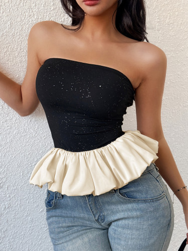 Black and white contrast color tube top for women