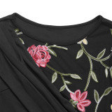 Retro long dress embroidery long sleeves black maxi dress