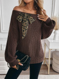 Off-the-shoulder retro knit sweater relaxed bow pullover for women