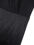 Square neckline tassels long sleeve black party evening gown