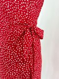 Slit tie-up ruffle backless polka dot red dress