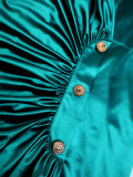Satin V-neck puff sleeve green evening gown