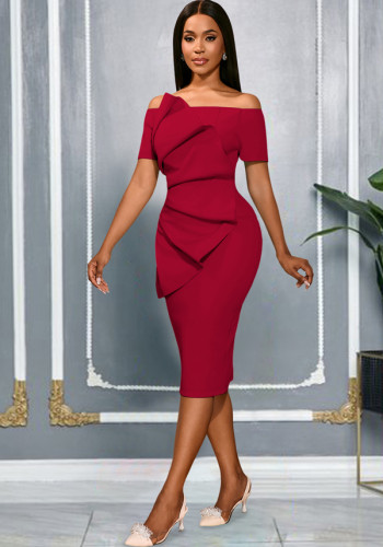 Green pleated ruffled off-shoulder sexy elegant party evening dress