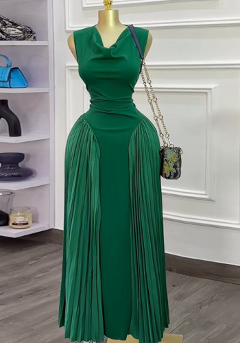 Sleeveless Pleated Elegant Slim Fit Long Dress