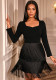 Square neckline tassels long sleeve black party evening gown