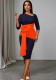 Asymmetrical neckline contrast color party dress mid-length sleeves pleated bow knot slim-fitting bodycon office dress