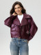 Burgundy PU Leather Jacket for Women