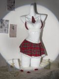 Sexy Lingerie Set Plaid Pleated Skirt 5-Piece Schoolgirl Costume Set