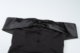 Wholesale off-shoulder black dress with back slit