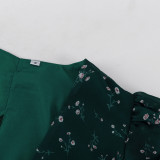 Printed skirt set women's choker V-neck long-sleeved ruffle top skirt two-piece set