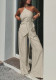 Striped sexy two-piece set halter neck top and wide-leg pants