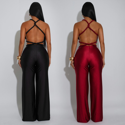 Women's Solid Color Sexy Strapy Jumpsuit