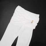 Women's Solid Color Sexy Long Sleeve Crop Top and Pants Set