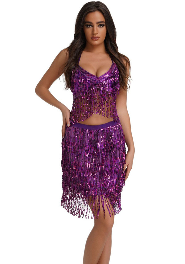 Women stage performance tassel skrit set