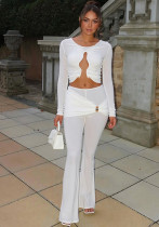 Women's Solid Color Sexy Long Sleeve Crop Top and Pants Set