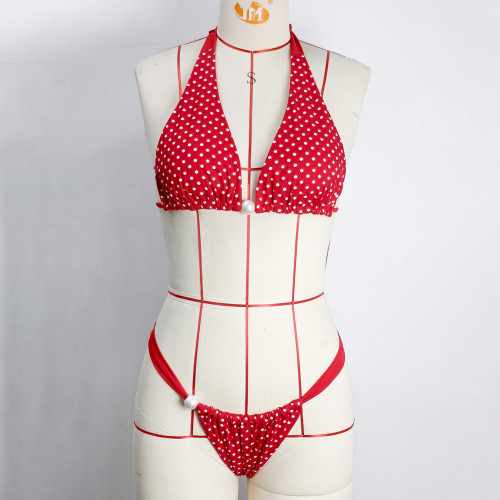Polka dot bikini pearls swimsuit