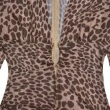 Women's Sexy Deep V Leopard Print High Slit Evening Dress