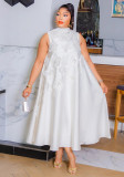 Women Round Neck Sleeveless 3D Floral Maxi Dress