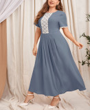 Plus size contrast color elegant long dress