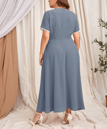 Plus size contrast color elegant long dress