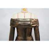 Women's Off Shoulder Long Sleeve Metallic Long Evening Dress