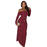 Women's Off Shoulder Long Sleeve Metallic Long Evening Dress